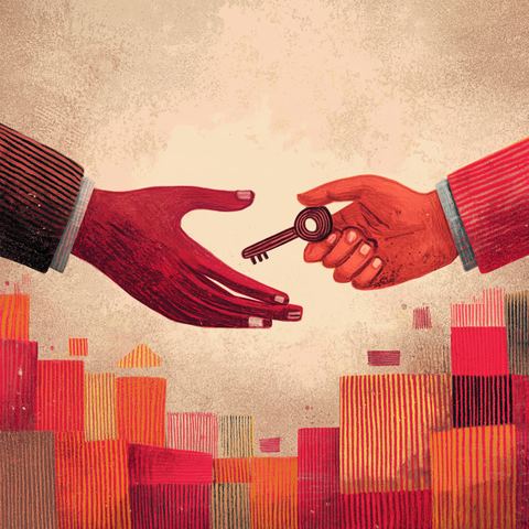 One hand handing a key to another
